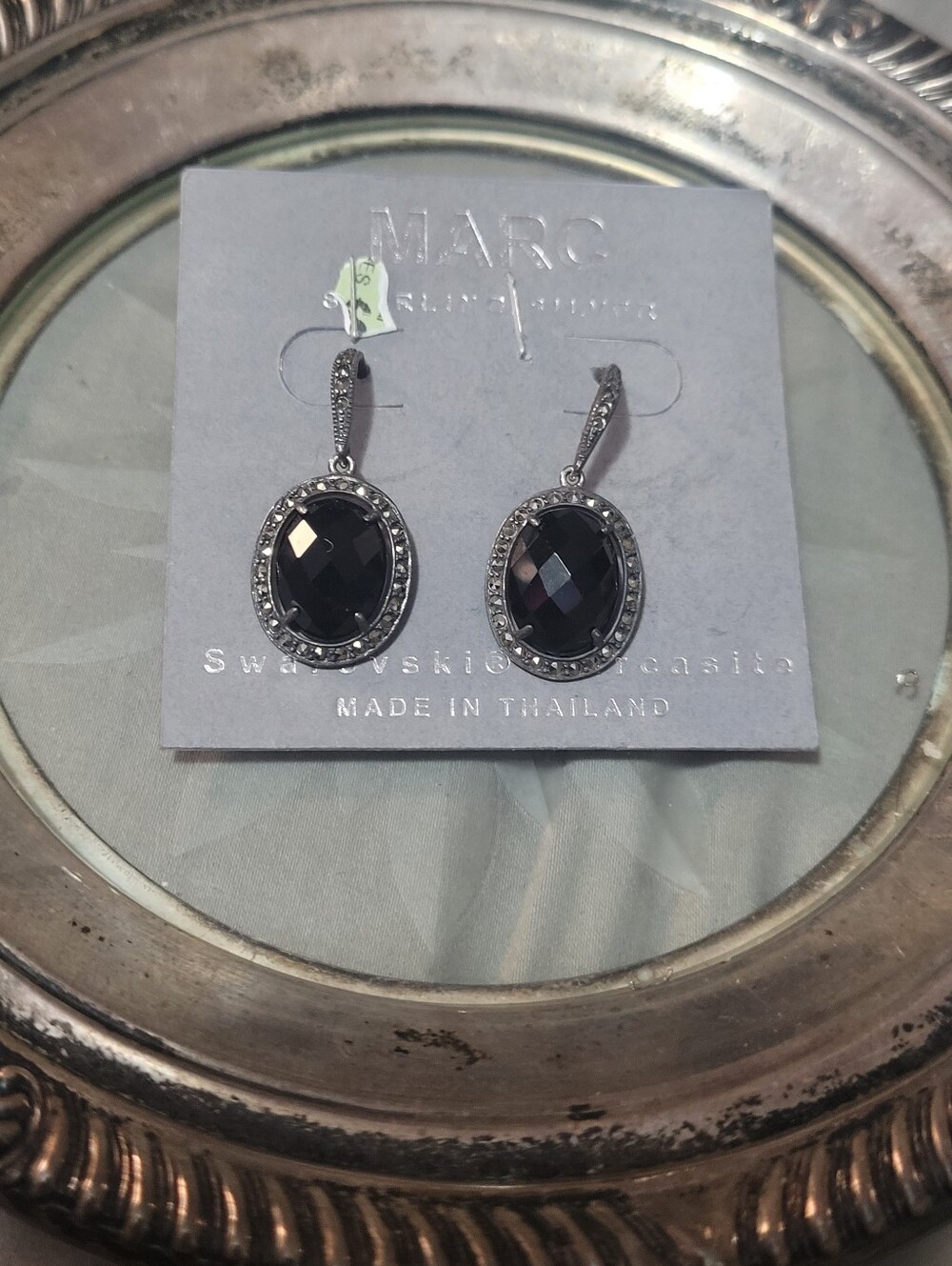 Marc By Marc Jacobs Black Faceted Oval Crystal Drop Sterling Silver Earrings